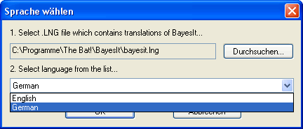 "The Bat!", BayesIt: Sprache wählen